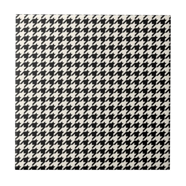 Mini- Houndstooth mönstersvart och kräm Kakelplatta (Framsidan)