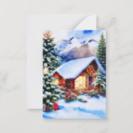 Mini i budget för julbergsstuga anteckningskort