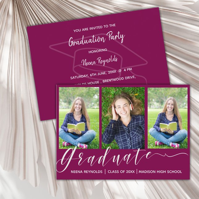 Mini-inbjudan för Multi Photo 2025 Studentfest Tilläggskort (Multi Photo 2025 Graduation Party Mini Invitation)