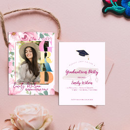 Mini-inbjudan till Studentfest för fotoRosa Blommi Tilläggskort