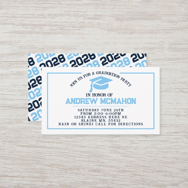 Mini-infogning av marin och blå Studenten / Friend Visitkort (Navy White and Baby Blue Pawprint Mini Invitation for Friends or Open House Insert for Announcements)