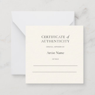 Mini Ivory Certificate of Authenticity for Art Anteckningskort