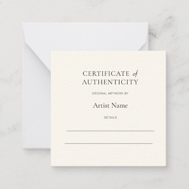 Mini Ivory Certificate of Authenticity for Art  Anteckningskort (Framsida)