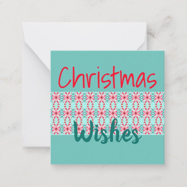 Mini julkort i teal, rött och rosa anteckningskort (Framsida)