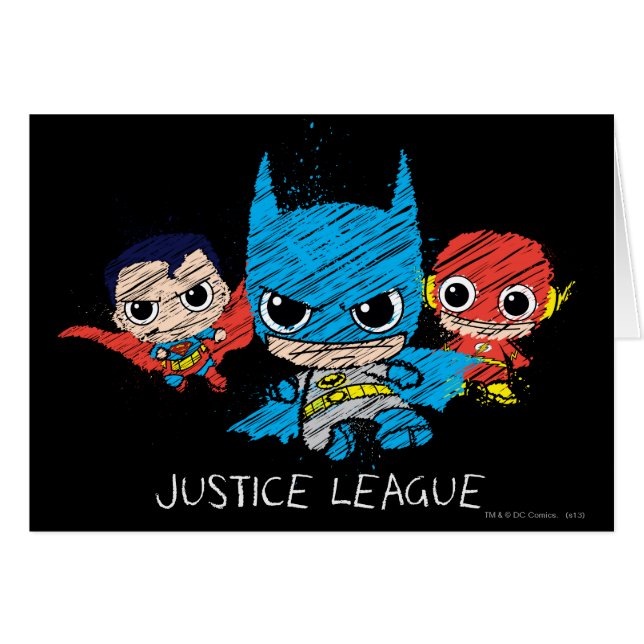 Mini Justice League Sketch Hälsningskort (Framsidan Horizontal)