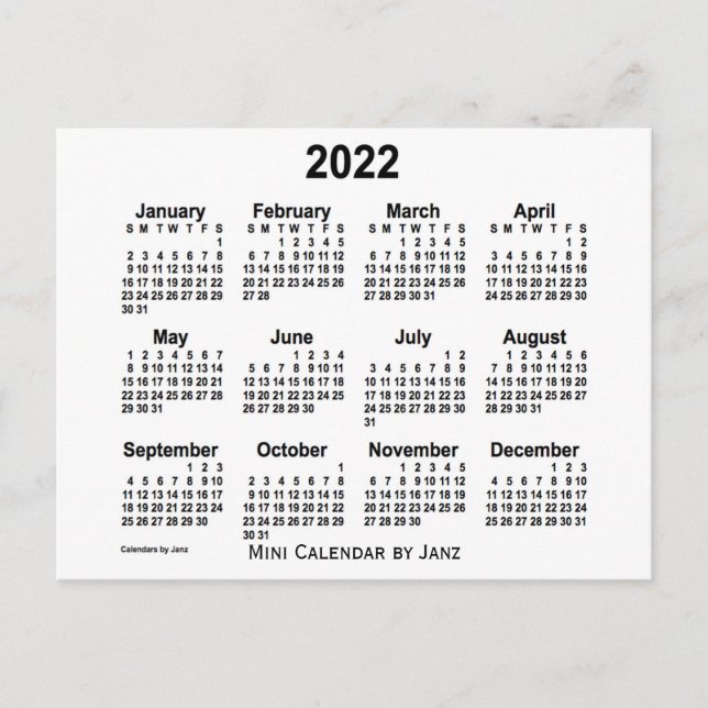 Mini- kalender 2022 för vit vid Janz Vykort (Framsida)