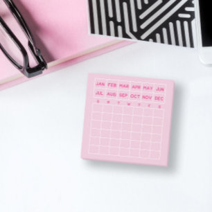 Mini-kalender för rosa minimalistisk månadsplaneri post-it block