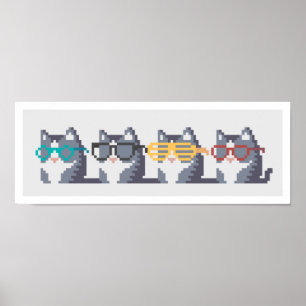 Mini-katter med glasradiga pixelkonst poster