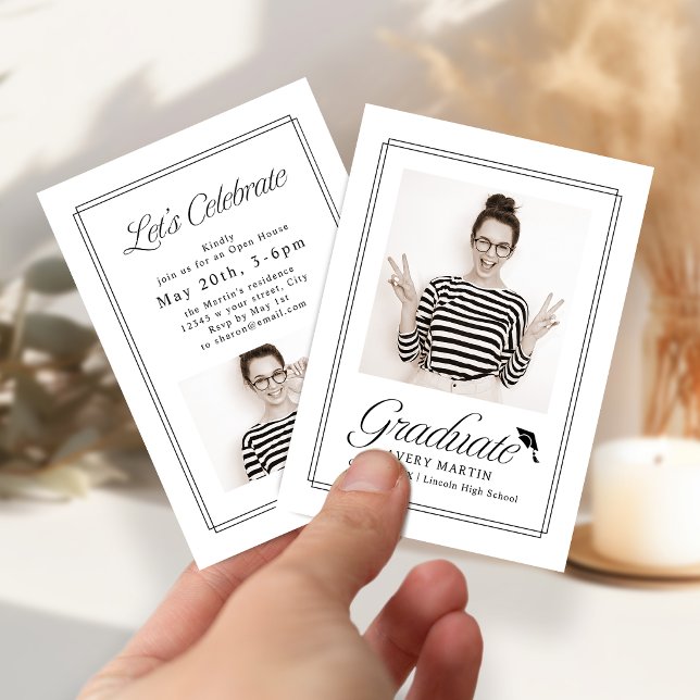 Mini klassisk inramad skriptfoto Grad inbjudan (Mini Classic Framed Script Photo Grad invite)