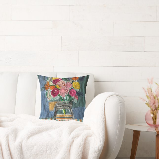 Mini konstquilt design; Blomsterbukett Kudde (Soffa)