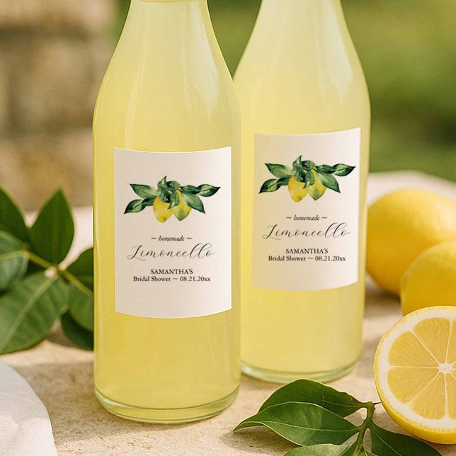Mini Limoncello Tacksägelsegåvor Vinetikett (lemon bridal shower themes for summer limincello stickers with watercolor citrus art)