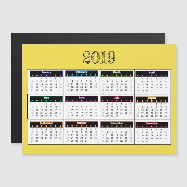 Mini Magnet-kalendern för 2019-Gulten Magnetisk Inbjudningskort (Fram/baksida)