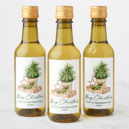 Mini med minimalistisk julklapp i vattenfärg vinetikett