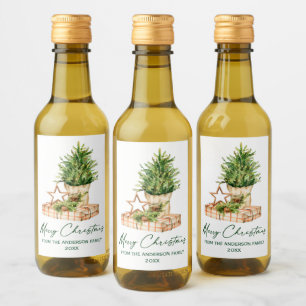 Mini med minimalistisk julklapp i vattenfärg vinetikett