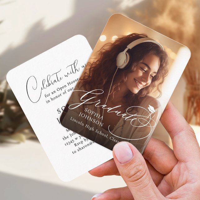 Mini Modern Calligraphy Photo Studenten inbjudan (Mini Modern Calligraphy Photo Graduation invite)