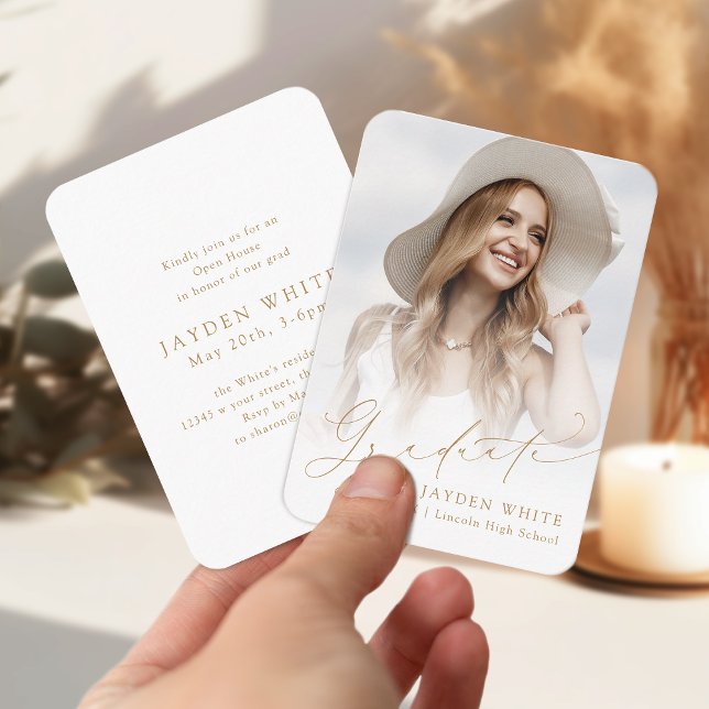 Mini Modern Chic Script Foto Examen Inbjudan (Mini Modern Chic Script Photo Graduation Invite)