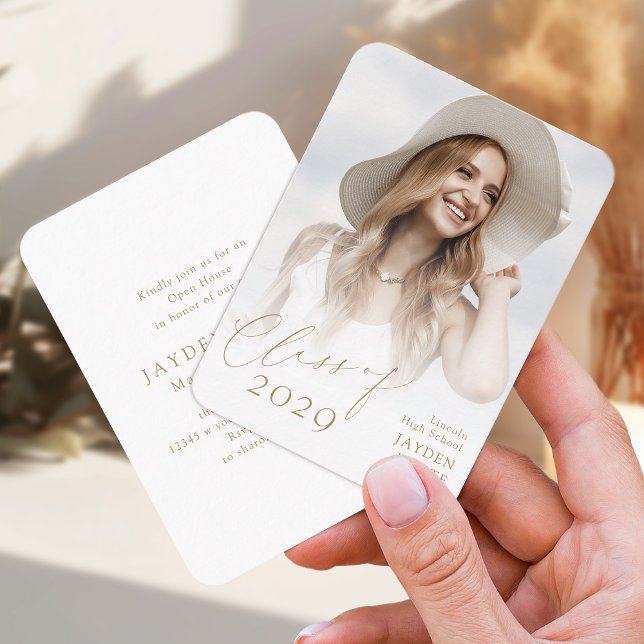 Mini Modern Chic Script Photo Studenten Inbjudan (Mini Modern Chic Script Photo Graduation Invite)
