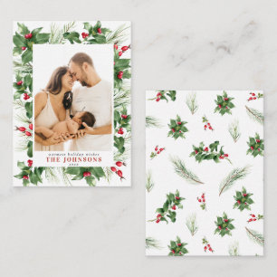 Mini Modern Photo Holly Berry Greenery jul Anteckningskort
