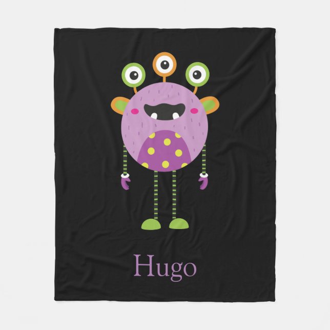 mini monster, söt, lila, dagis fleecefilt (Framsidan)