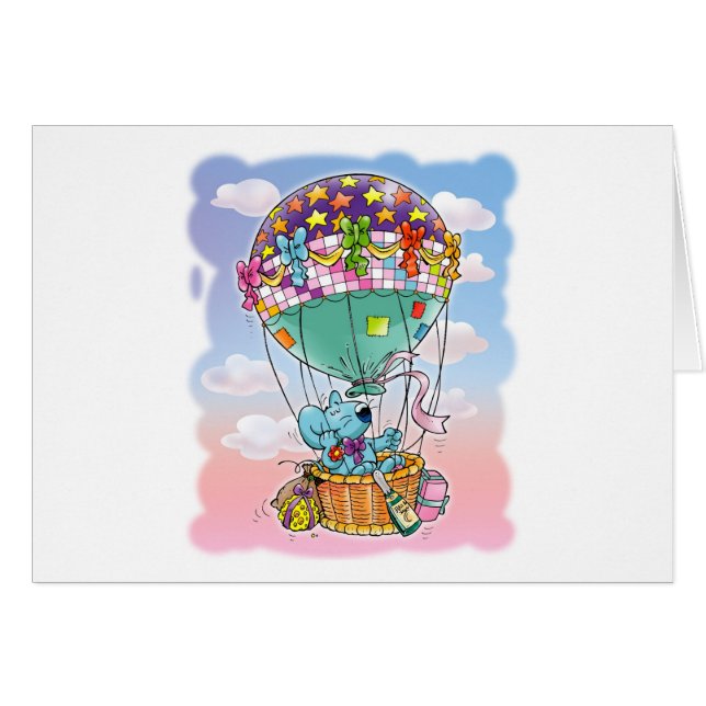 Mini- möss och stor ballong hälsningskort (Framsidan Horizontal)