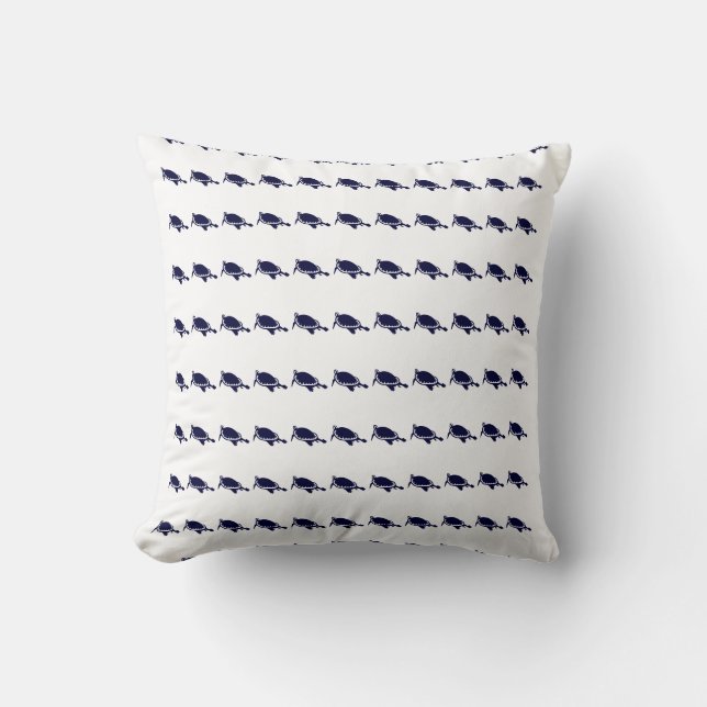 mini NAVY BLUE-sköldpaddor på vit PILLOW Kudde (Framsida)
