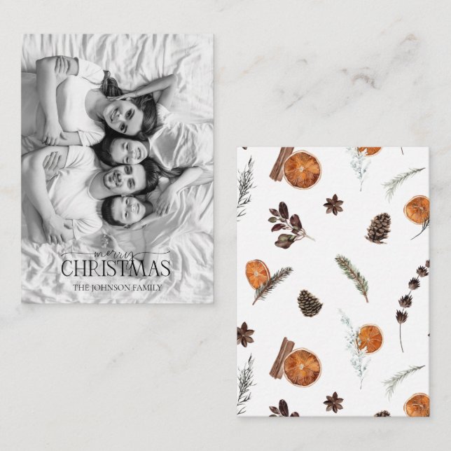 Mini Orange God jul Black & White Photo Anteckningskort (Fram/baksida)