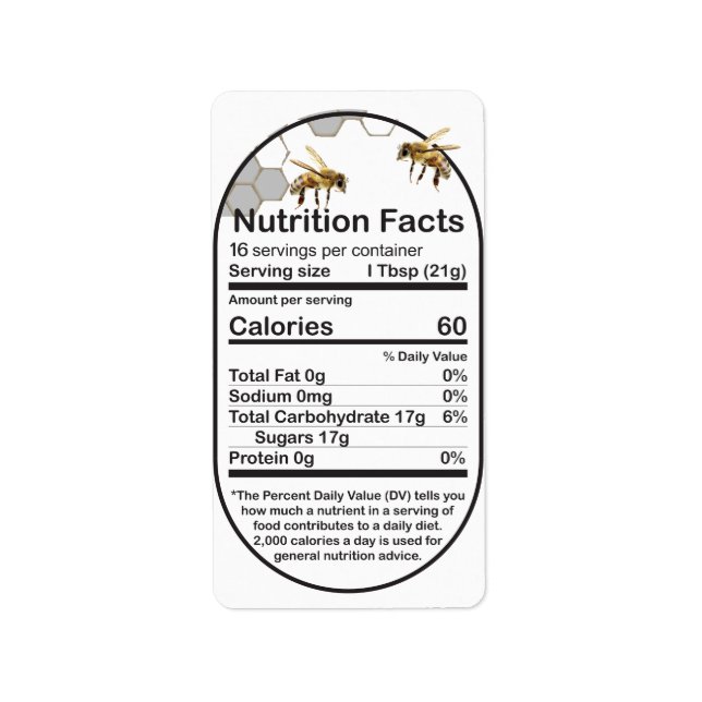 Mini Oval Honeybees Nutrition Facts Label Adressetikett (Framsidan)