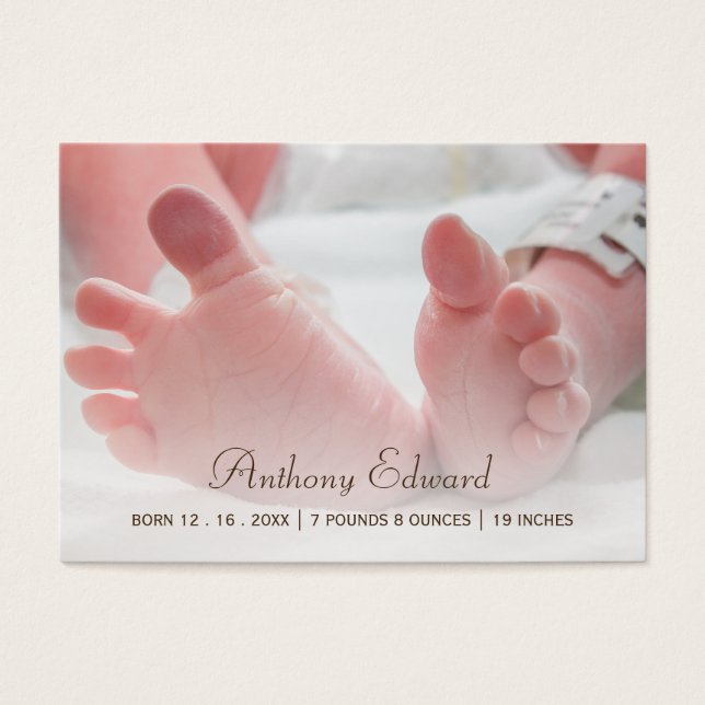 Mini Photo Newborn Baby Feet Tillkännagivande för  Visitkort (Framsidan)
