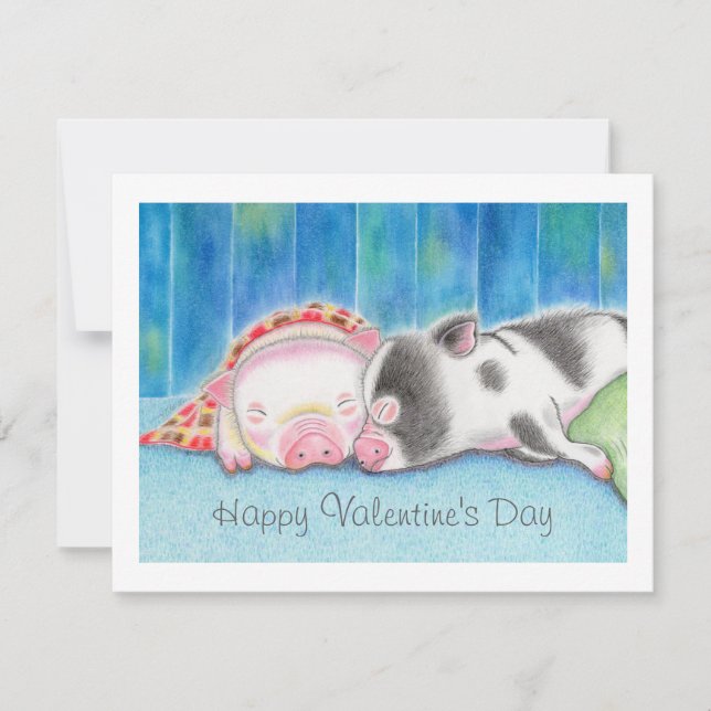 Mini Pigs Piglets Valentine's Day Flat Card (Framsida)