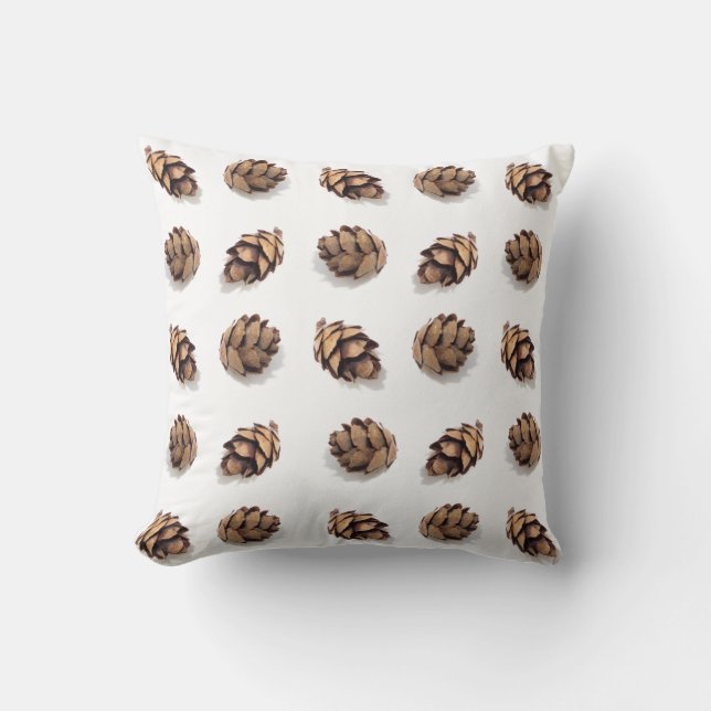 Mini Pine Cones on White Pattern Kudde (Framsida)