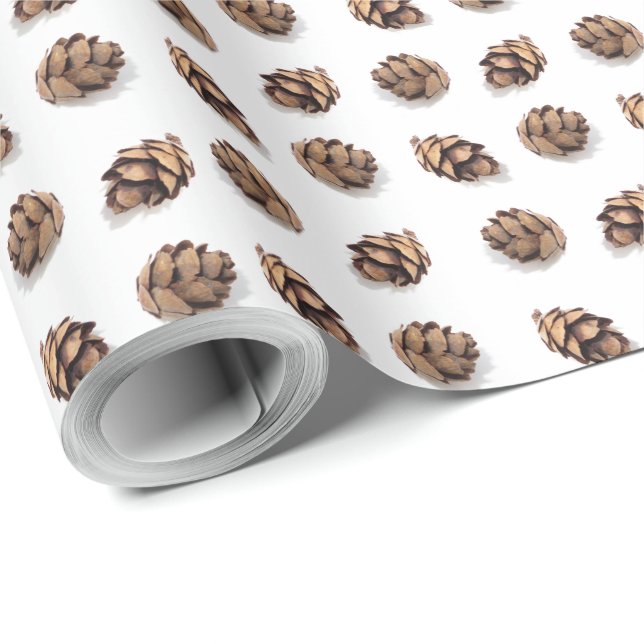 Mini Pine Cones on White Pattern Presentpapper (Rulle Hörn)