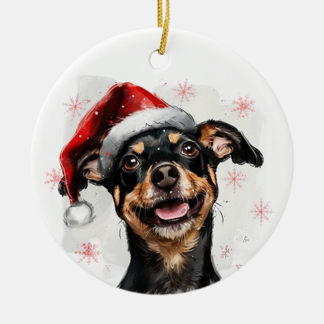Mini Pinscher Dog Christmas Personalized Julgransprydnad Keramik (Framsidan)