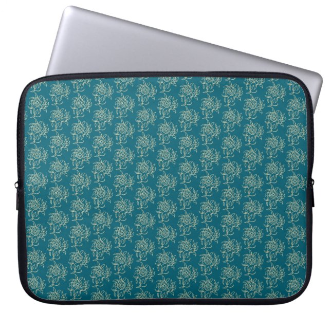 Mini-print Beige om Teal, etnisk Stil Blommigt Laptop Fodral (Framsidan)