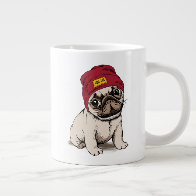 Mini Puppy Hipster Pug Jumbo Mugg (Höger)