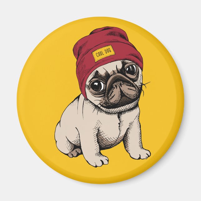 Mini Puppy Hipster Pug Magnet (Framsidan)