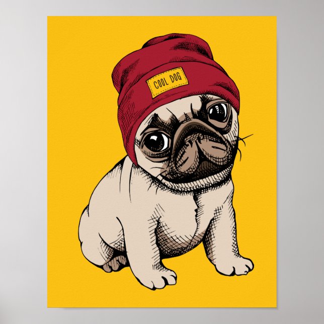Mini Puppy Hipster Pug Poster (Framsidan)