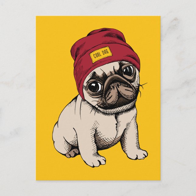 Mini Puppy Hipster Pug Vykort (Framsida)