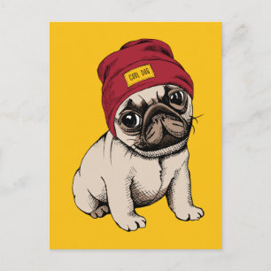 Mini Puppy Hipster Pug Vykort