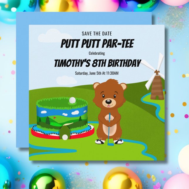 Mini Putt Putt Födelsedag Söt Gopher Barnkalas  Spara Datumet (Skapare uppladdad)