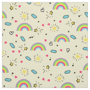 Mini Rainbow Toss på Gult Cute Retro Mönster Tyg