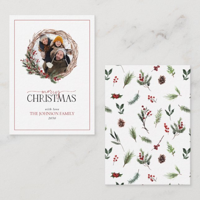 Mini Red Berry Photo Wandan God jul Anteckningskort (Fram/baksida)