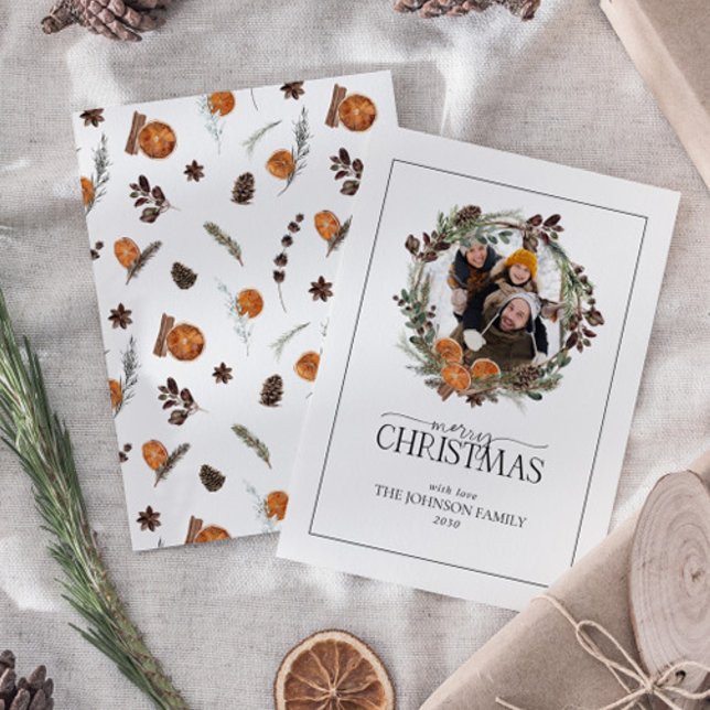 Mini Rustic Orange Fotoandedräkt God jul Anteckningskort (Skapare uppladdad)