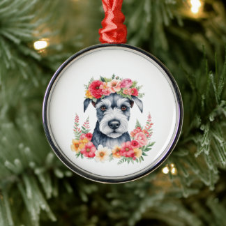 Mini Schnauzer Blommig Julgransprydnad Metall