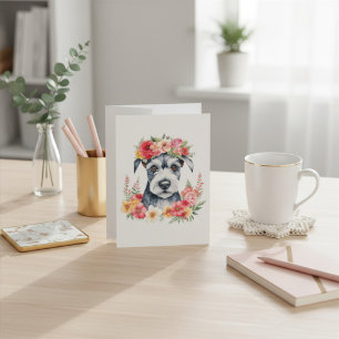 Mini Schnauzer Blommig Julkort