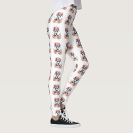 Mini Schnauzer Flowers Rosa Red Gult Peach White Leggings
