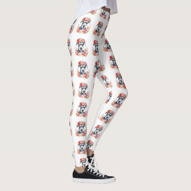 Mini Schnauzer Flowers Rosa Red Gult Peach White Leggings (Höger)