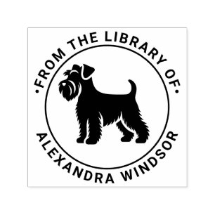 Mini Schnauzer Hund Stående Sil Bibliotek Bok Namn Självfärgande Stämpel