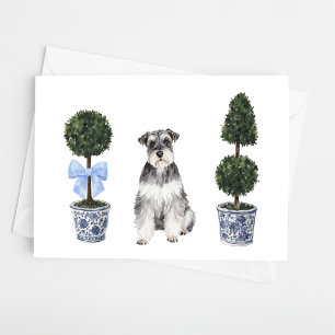 Mini Schnauzer Hund Valp Topiary Akvarell Kort
