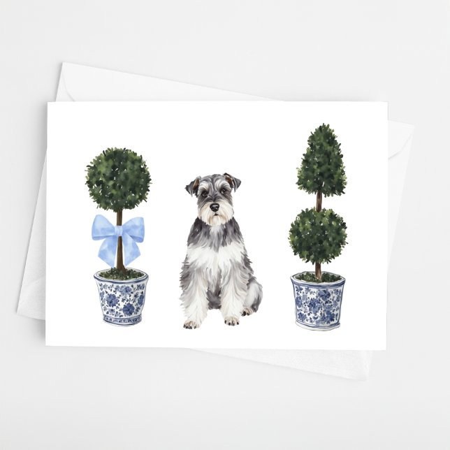 Mini Schnauzer Hund Valp Topiary Akvarell Kort (Skapare uppladdad)