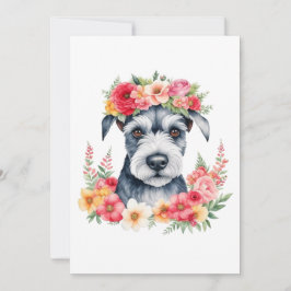 Mini Schnauzer Rosa Flowers Krona Red Gult White Julkort
